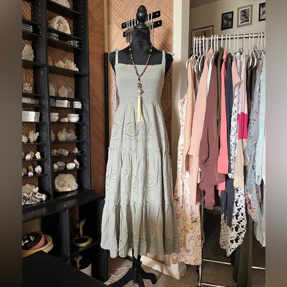 Nordstrom Dresses & Skirts - Beautiful embroidered tiered tie shoulder green sleeveless summer maxi dress